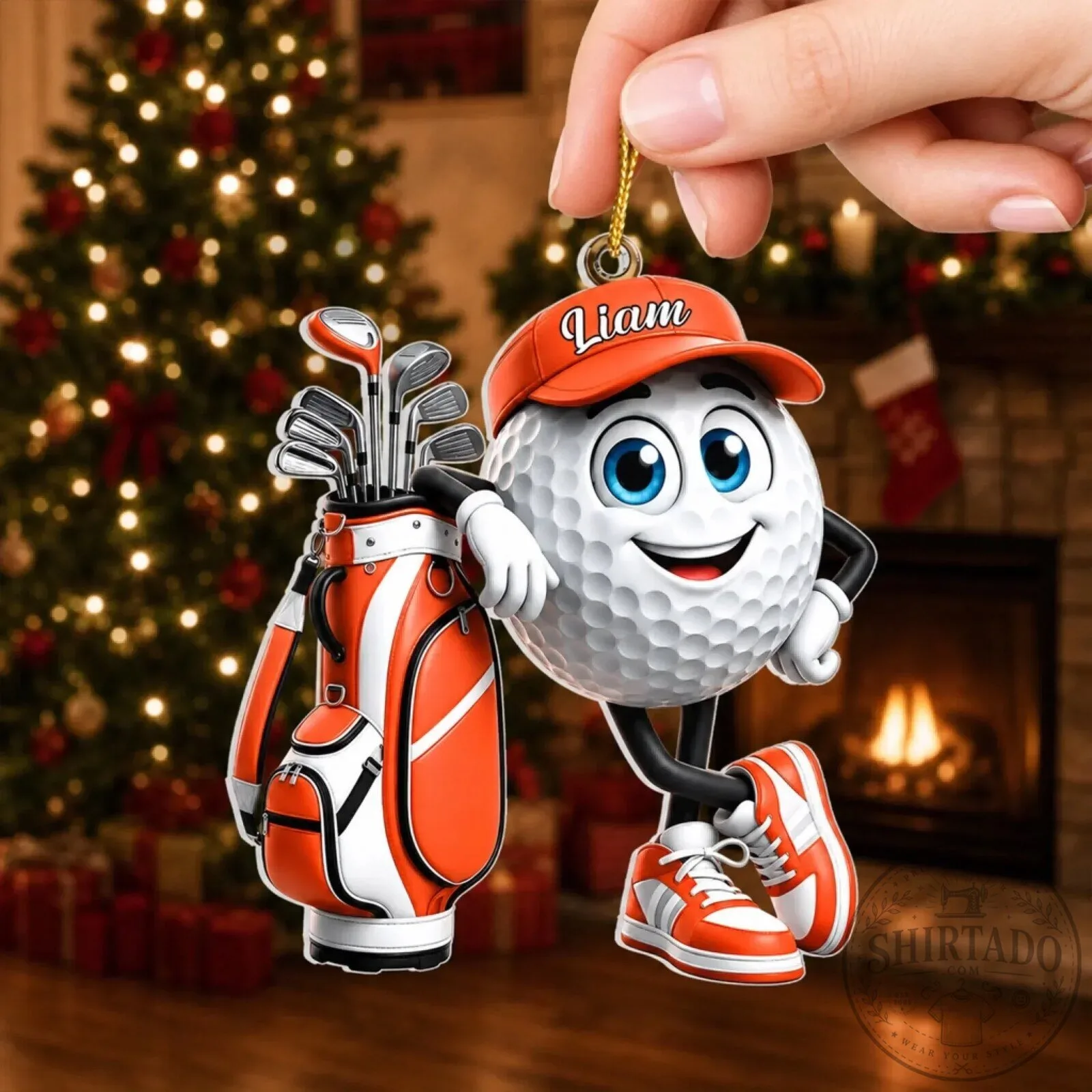 Personalized Golf Ball Character with Golf Bag Christmas Tree Ornament 18 Personalized Golf Ball Character with Golf Bag Christmas Tree Ornament