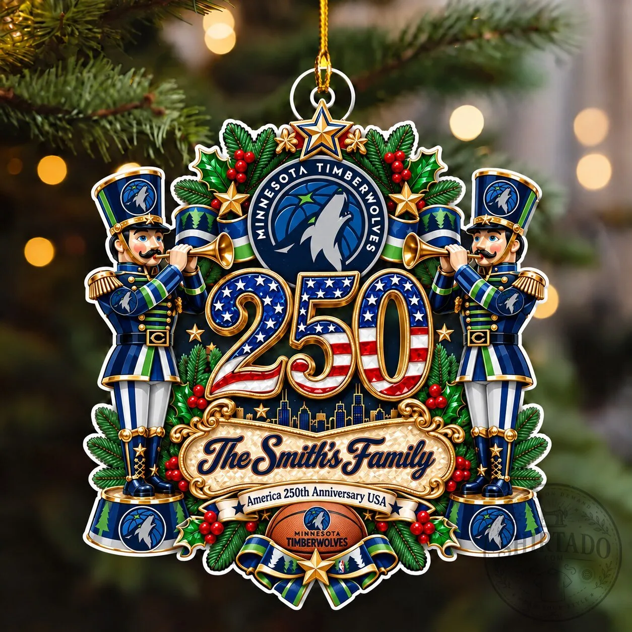 Minnesota Timberwolves 250th Anniversary Christmas Tree Ornament