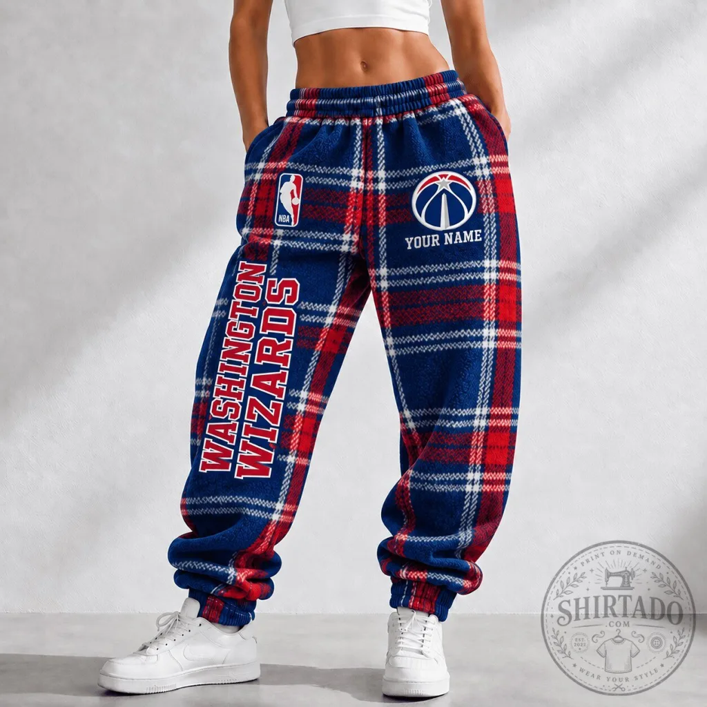Washington Wizards NBA Plaid Pattern Custom Name Jogger Pants Washington Wizards NBA Plaid Pattern Custom Name Jogger Pants