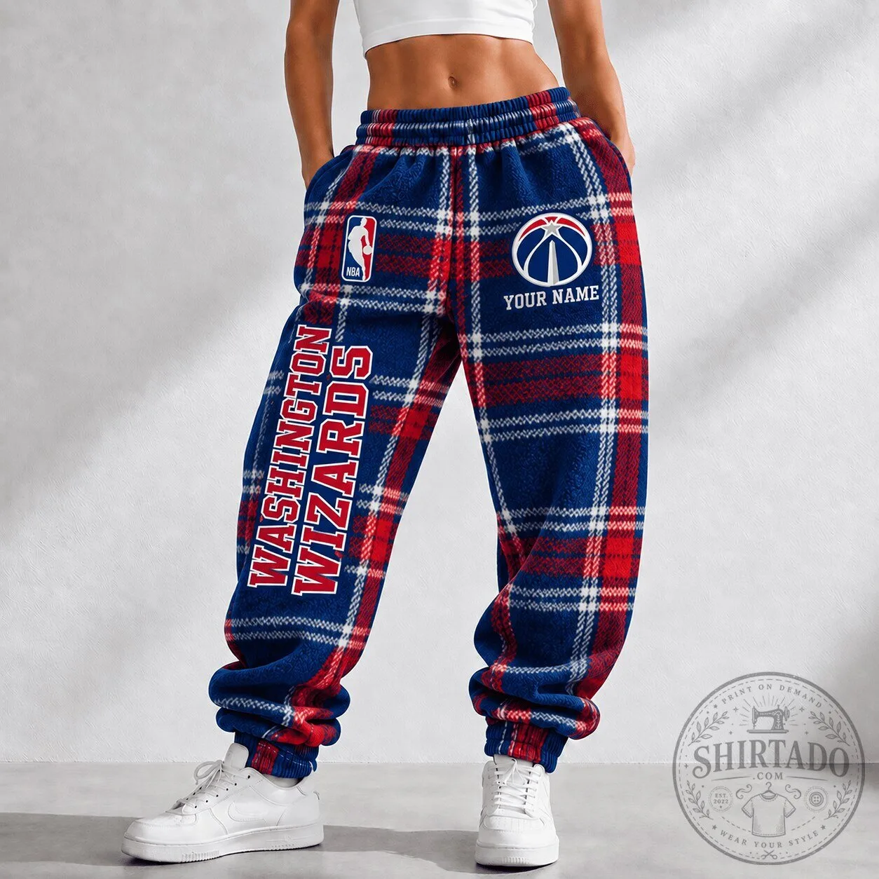 Washington Wizards NBA Plaid Pattern Custom Name Jogger Pants