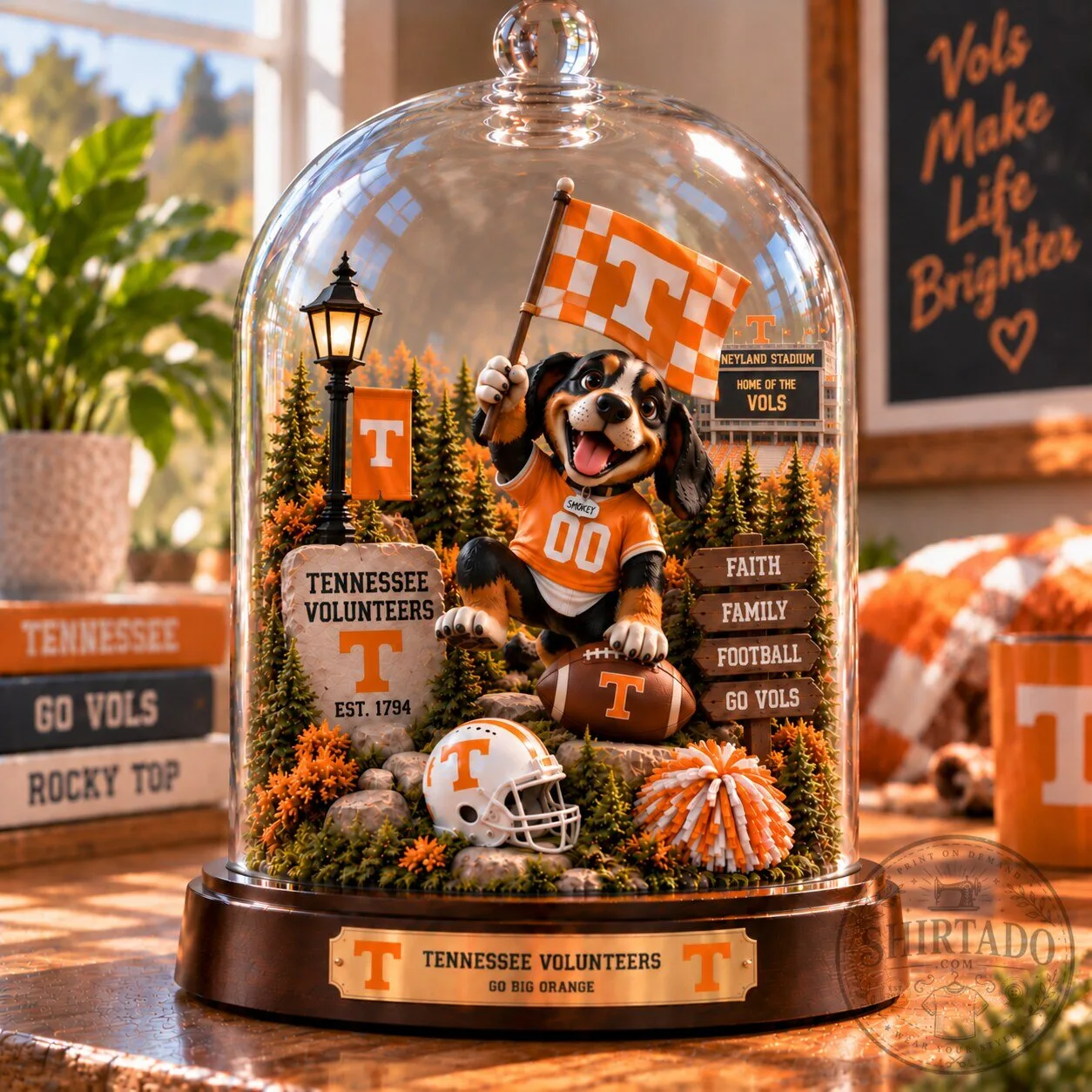 Tennessee Volunteers Smokey Mascot Football Glass Dome Figurine