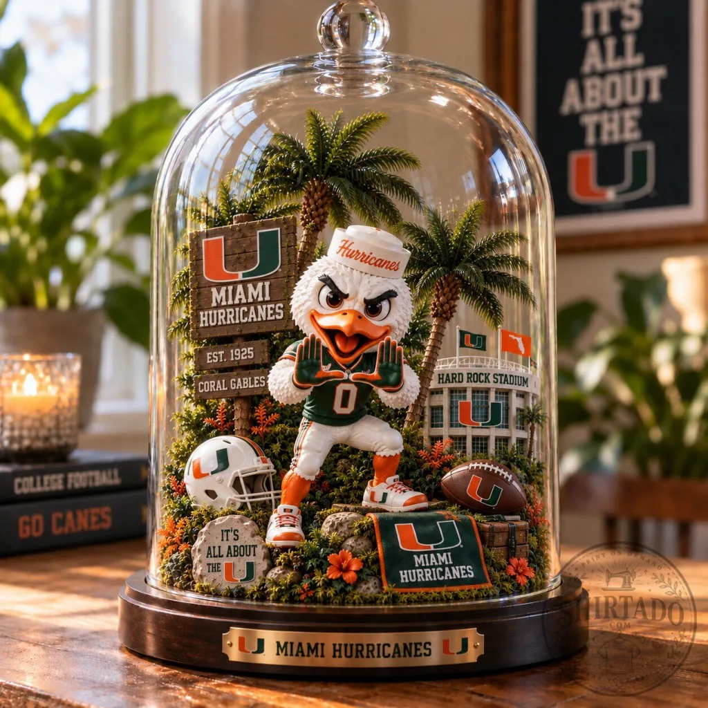 Miami Hurricanes Sebastian the Ibis Mascot Glass Dome Figurine 23 Miami Hurricanes Sebastian the Ibis Mascot Glass Dome Figurine