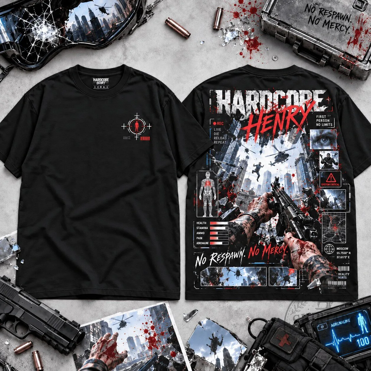 Hardcore Henry No Respawn No Mercy First Person Shooter Black T-Shirt