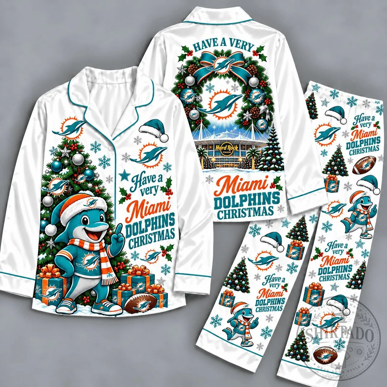 Miami Dolphins Christmas Holiday Pajamas Set