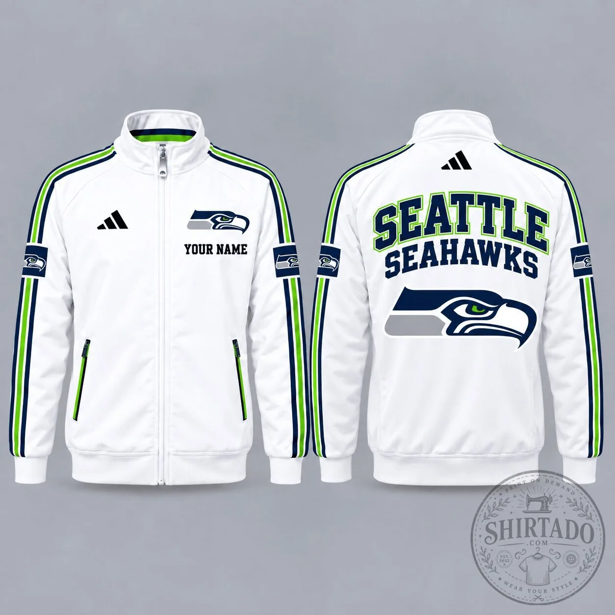 Seattle Seahawks Personalized White Full-Zip Track Jacket