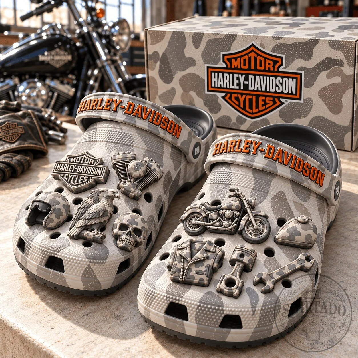 Harley-Davidson Camouflage Motorcycle Charms Clogs