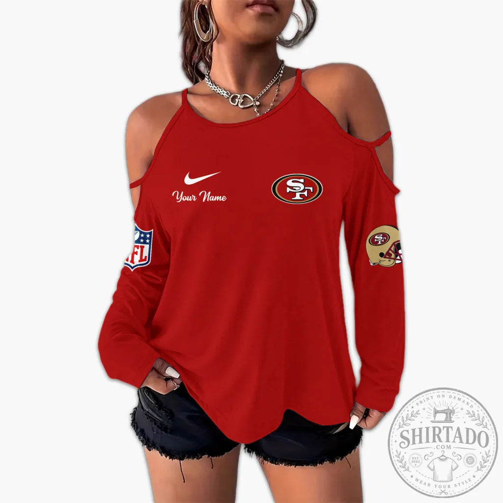 San Francisco 49ers Women's Cold Shoulder Long Sleeve T-Shirt San Francisco 49ers Women's Cold Shoulder Long Sleeve T-Shirt