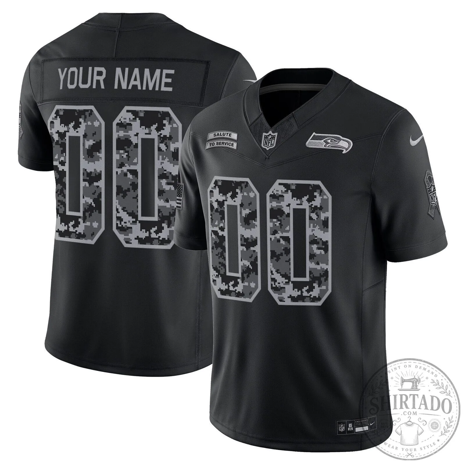 Black Custom Football Jersey for Seahawks Salute To Service
