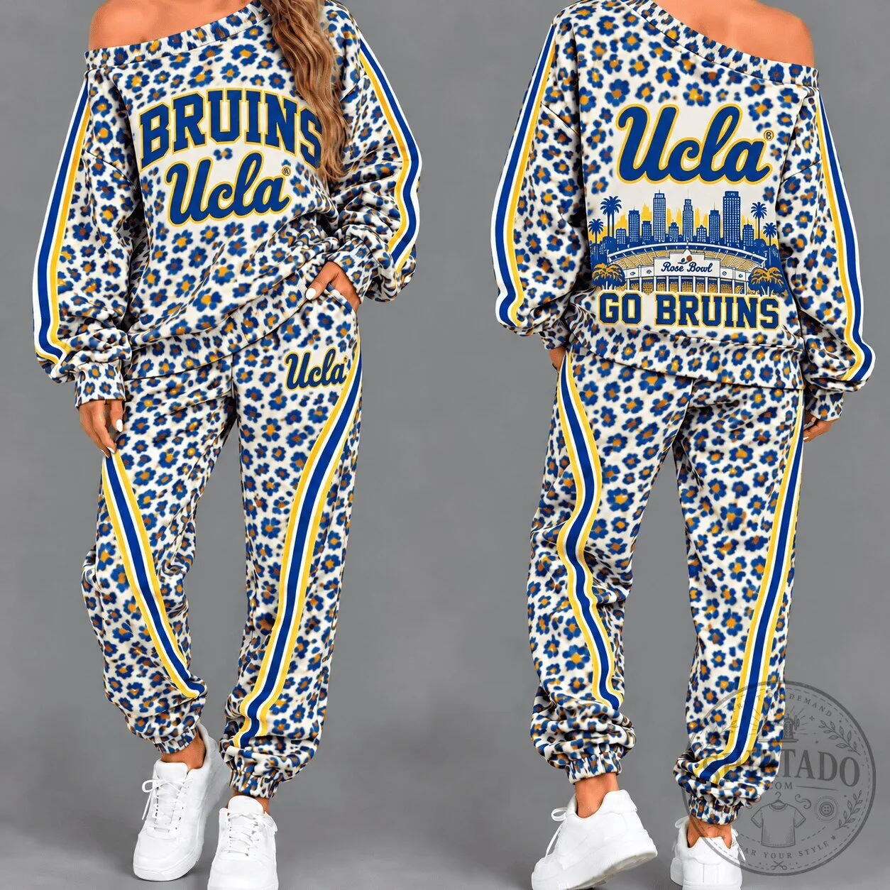 UCLA Bruins Leopard Print Off Shoulder Sweatshirt and Pants Set