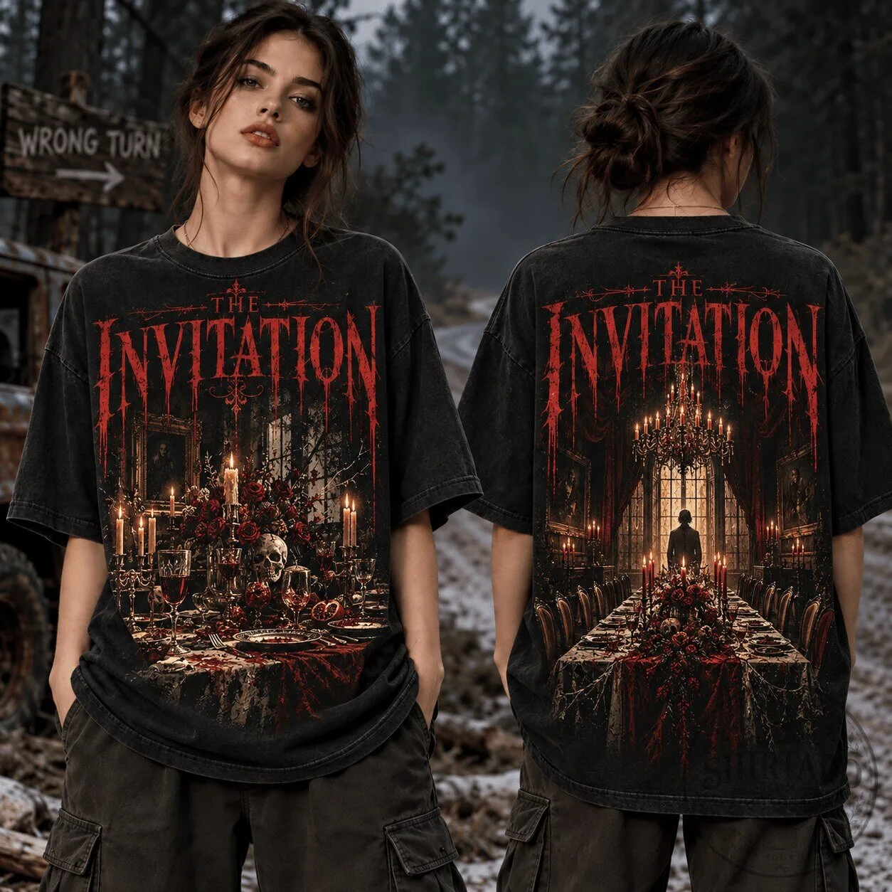 The Invitation Gothic Mansion Horror Movie T-Shirt, Spooky Dinner Party Design