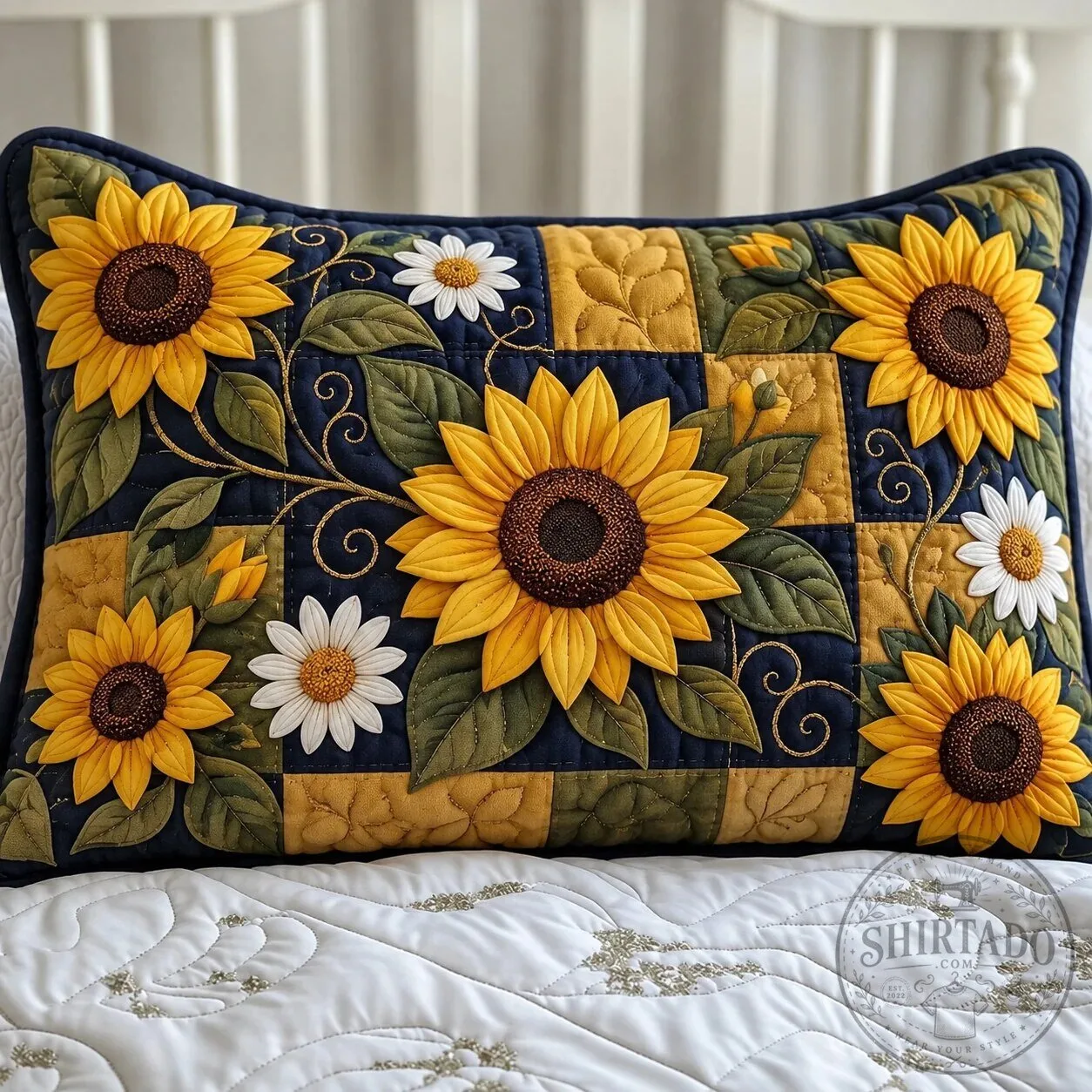 Sunflower Quilted Floral Design Decorative Throw Pillow