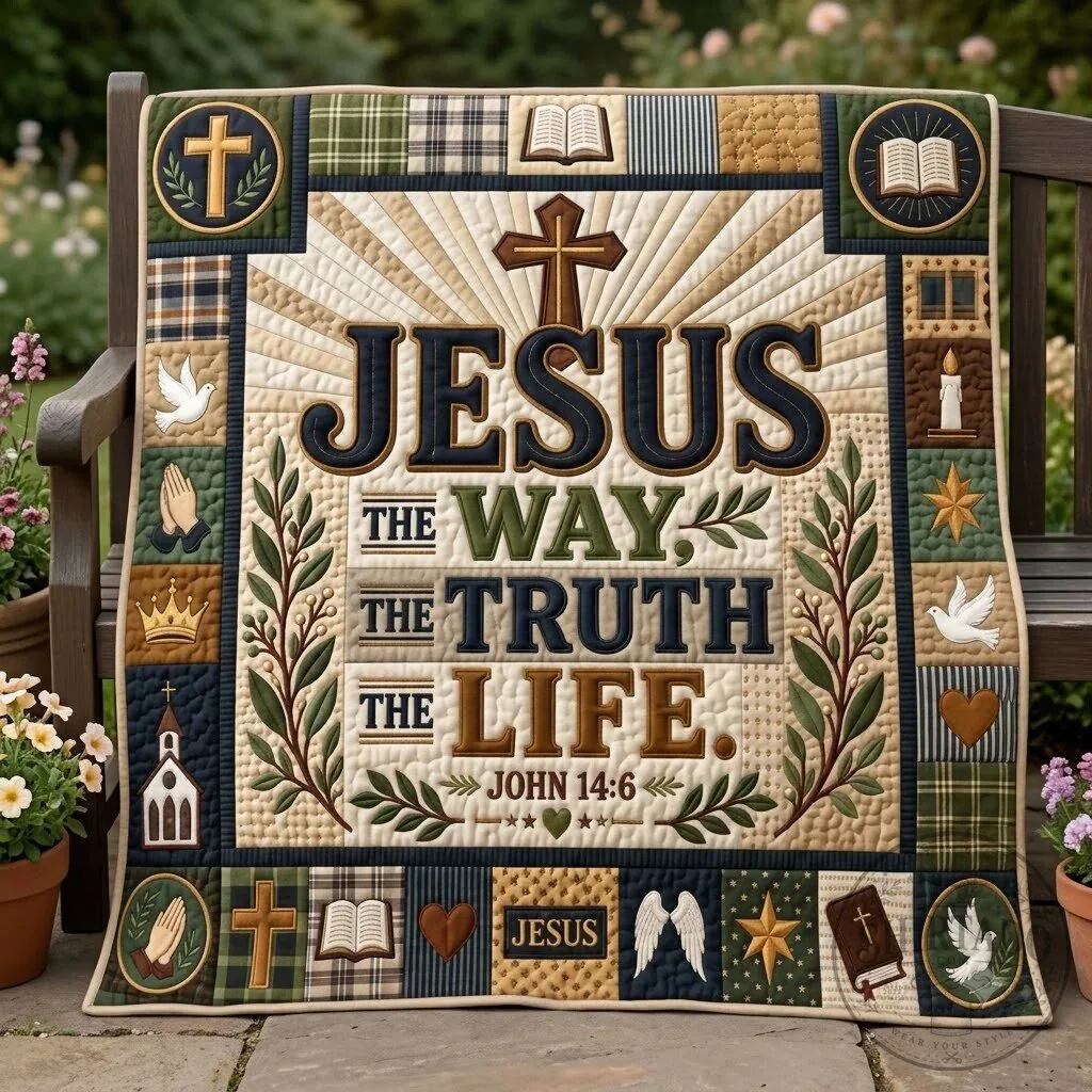 Jesus The Way The Truth The Life Christian Faith Quilted Blanket