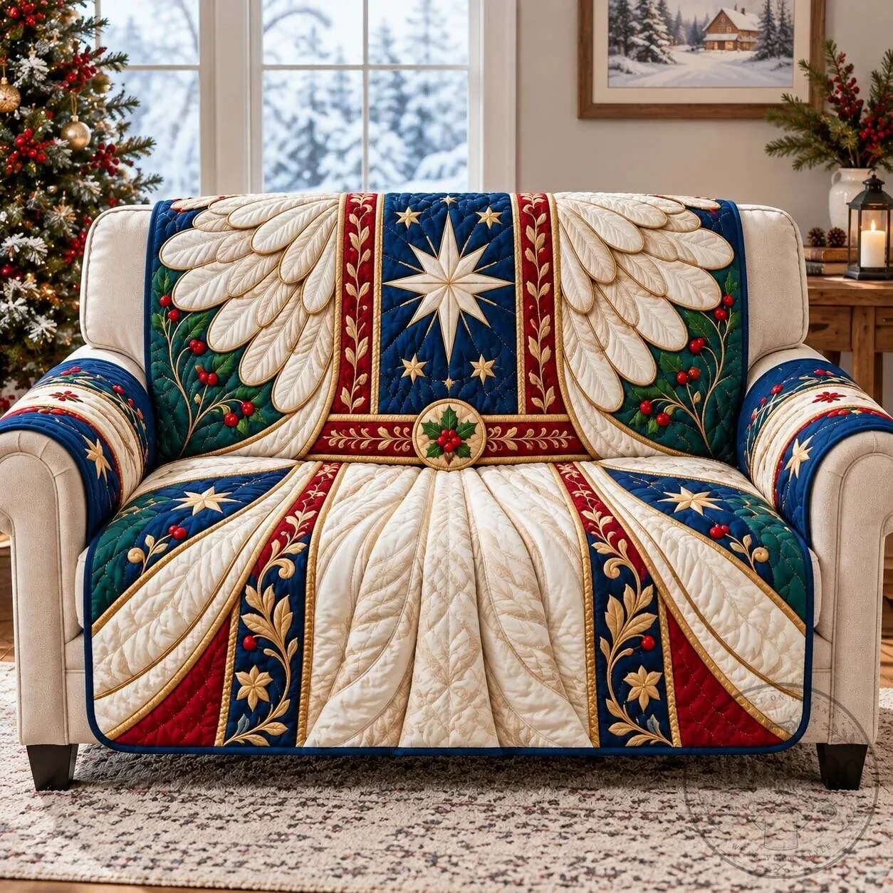 Christmas Angel Wings Quilted Sofa Cover Protector
