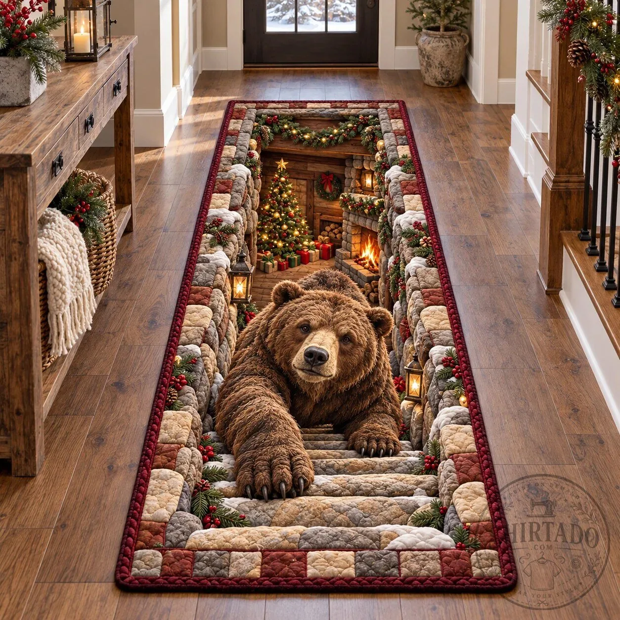 Christmas Bear Cabin Holiday Runner Rug