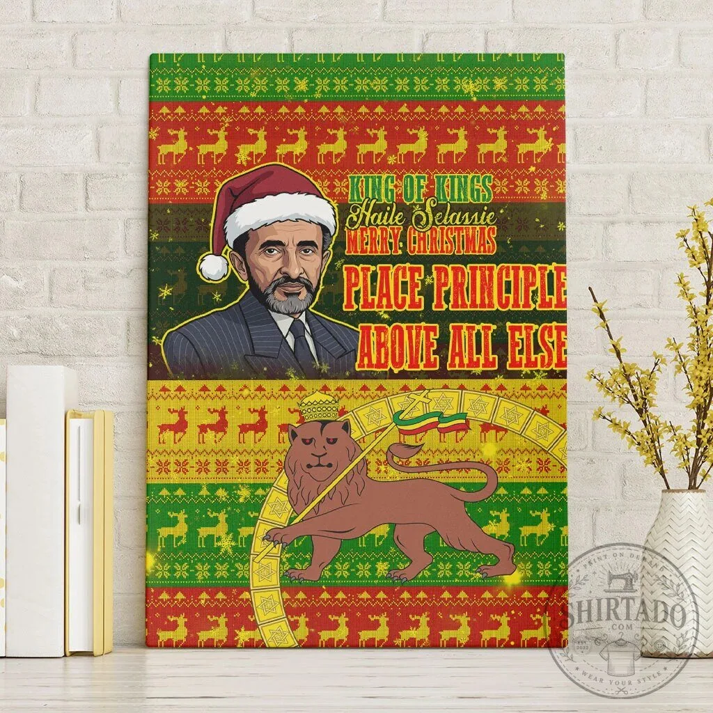 Haile Selassie King of Kings Merry Christmas Ugly Pattern Wall Art Canvas