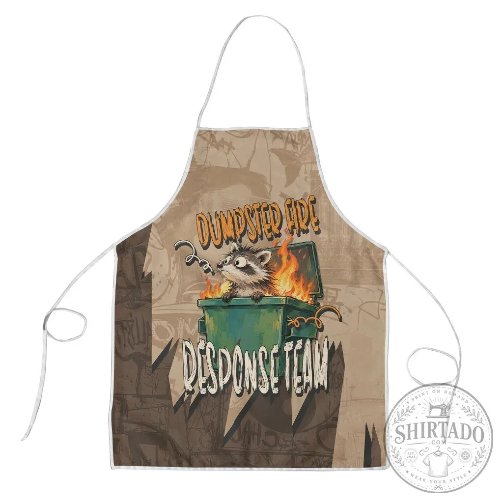 Dumpster Fire Response Team Funny Raccoon Cartoon Vintage Grunge Apron