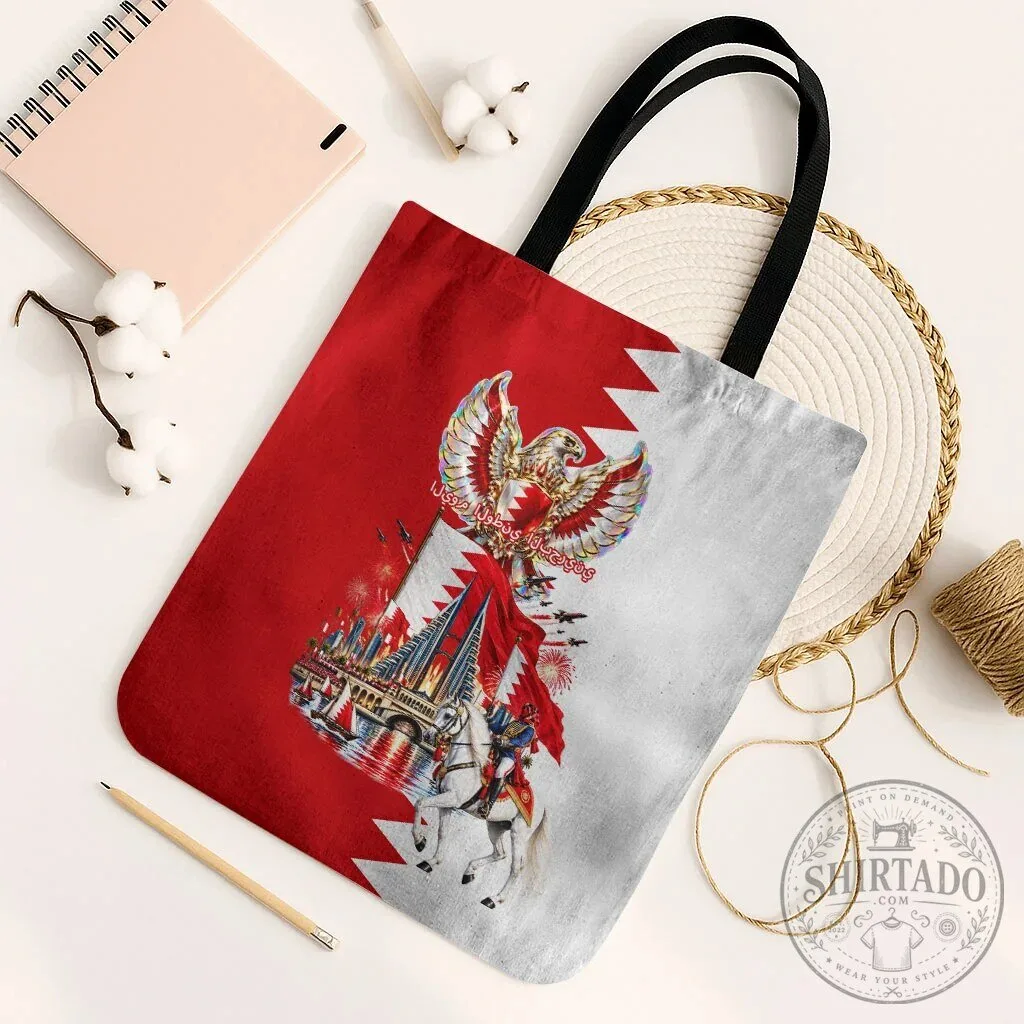 Bahrain National Day Cultural Emblem Flag Horse Knight Tote Bag