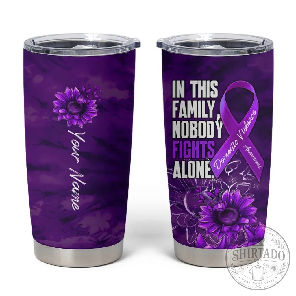 Domestic Violence Awareness Purple Ribbon Sunflower Personalized Tumbler