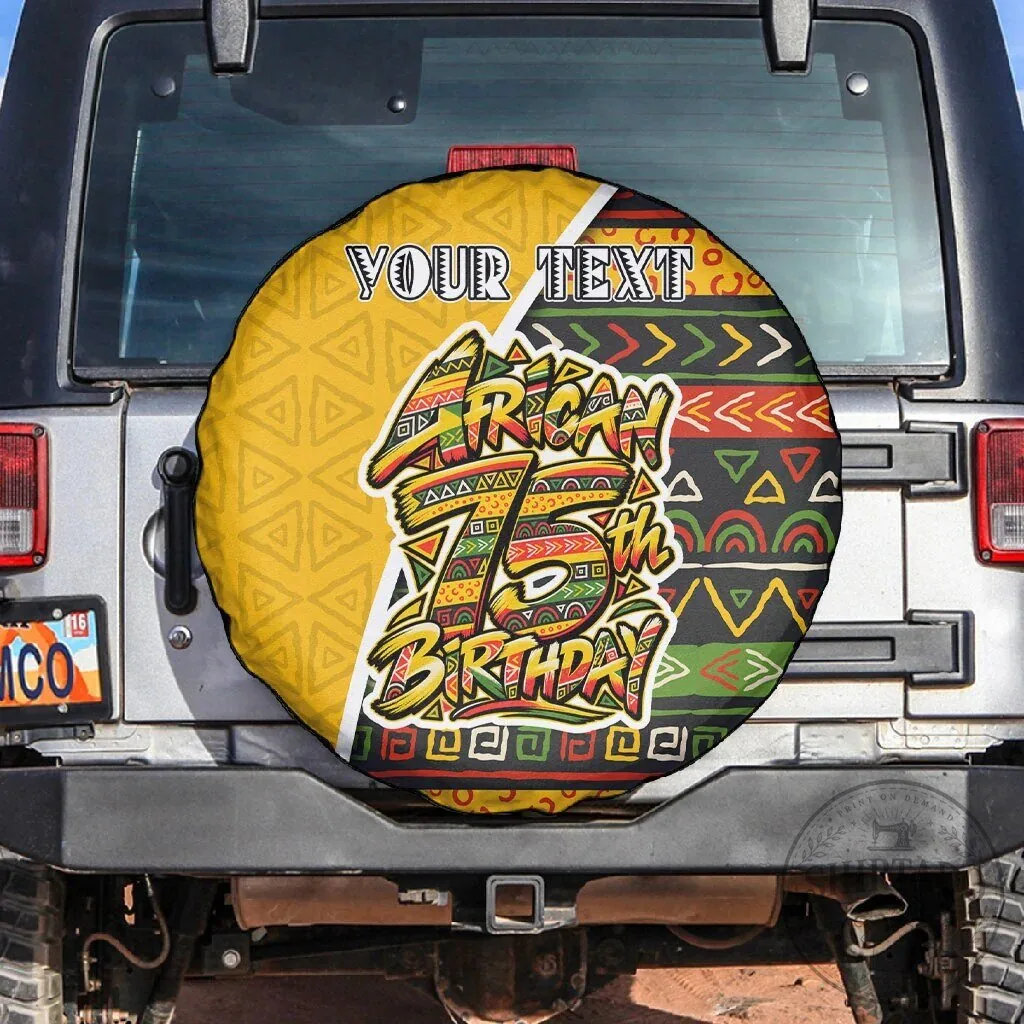 Personalized African 75th Birthday Tribal Pattern Spare Tire Cover