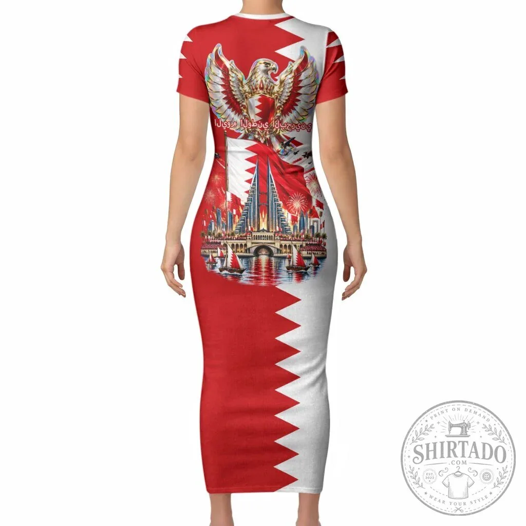 Bahrain National Day Cultural Emblem Flag Horse Knight Short Sleeve Bodycon Dress 8 Bahrain National Day Cultural Emblem Flag Horse Knight Short Sleeve Bodycon Dress