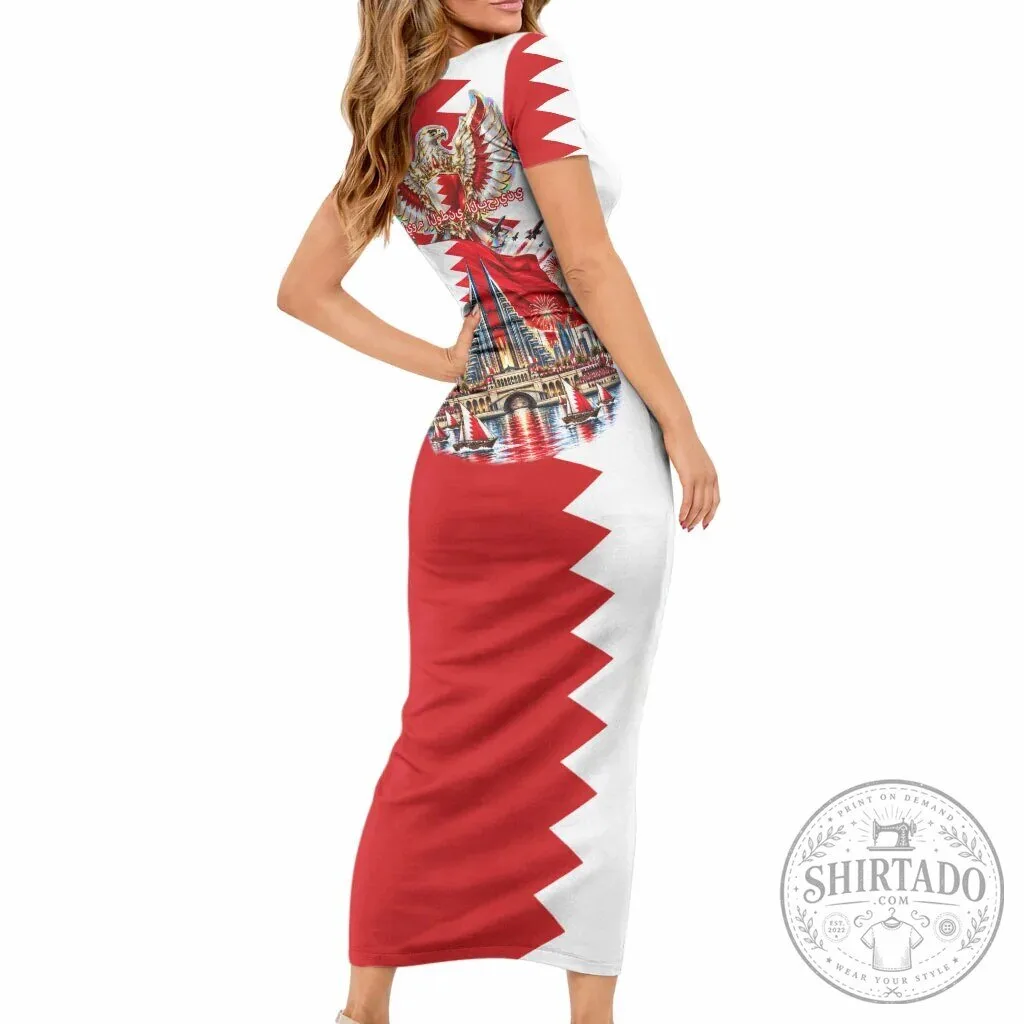 Bahrain National Day Cultural Emblem Flag Horse Knight Short Sleeve Bodycon Dress 9 Bahrain National Day Cultural Emblem Flag Horse Knight Short Sleeve Bodycon Dress