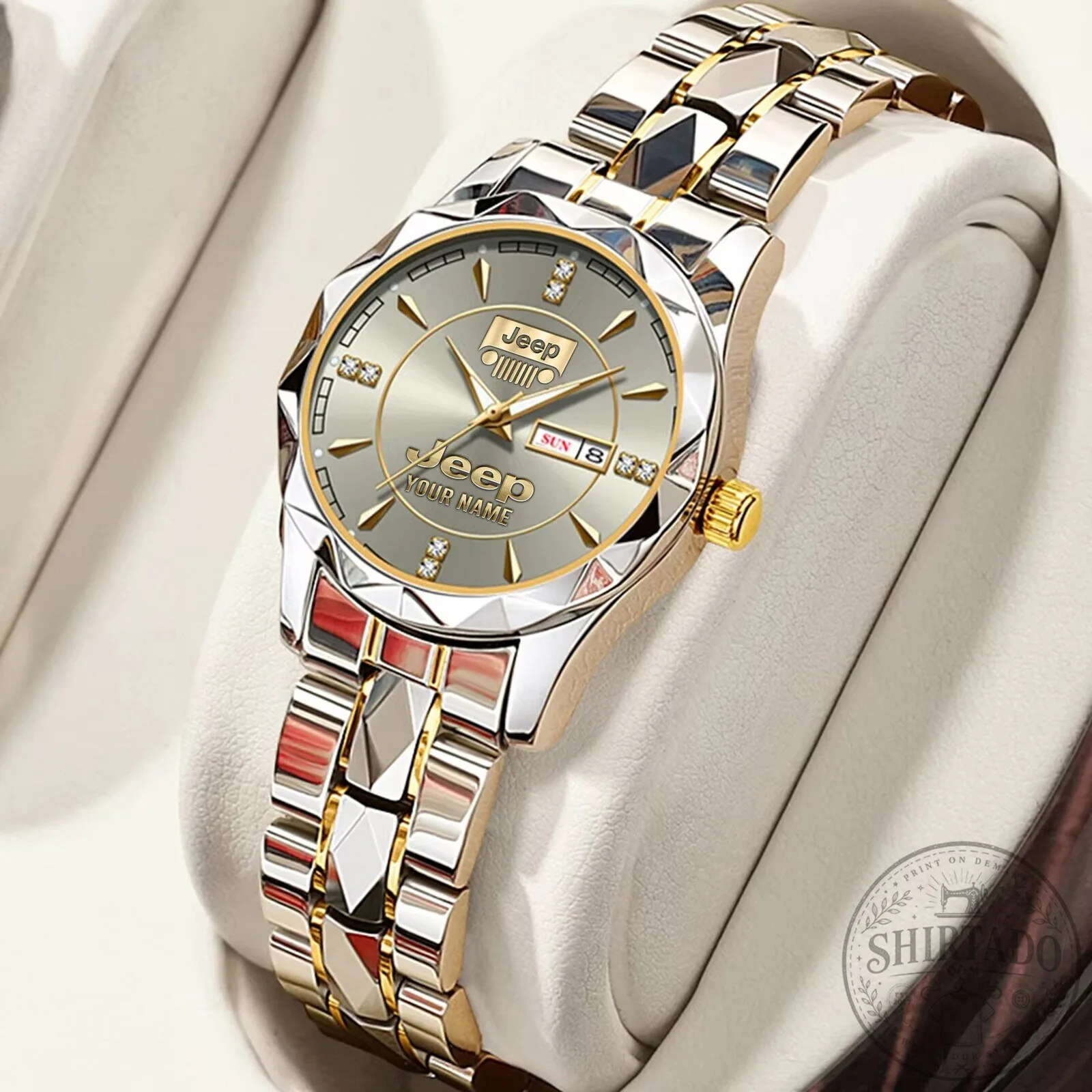 Jeep Custom Name Gold and Silver Luxury Quartz Watch for Women