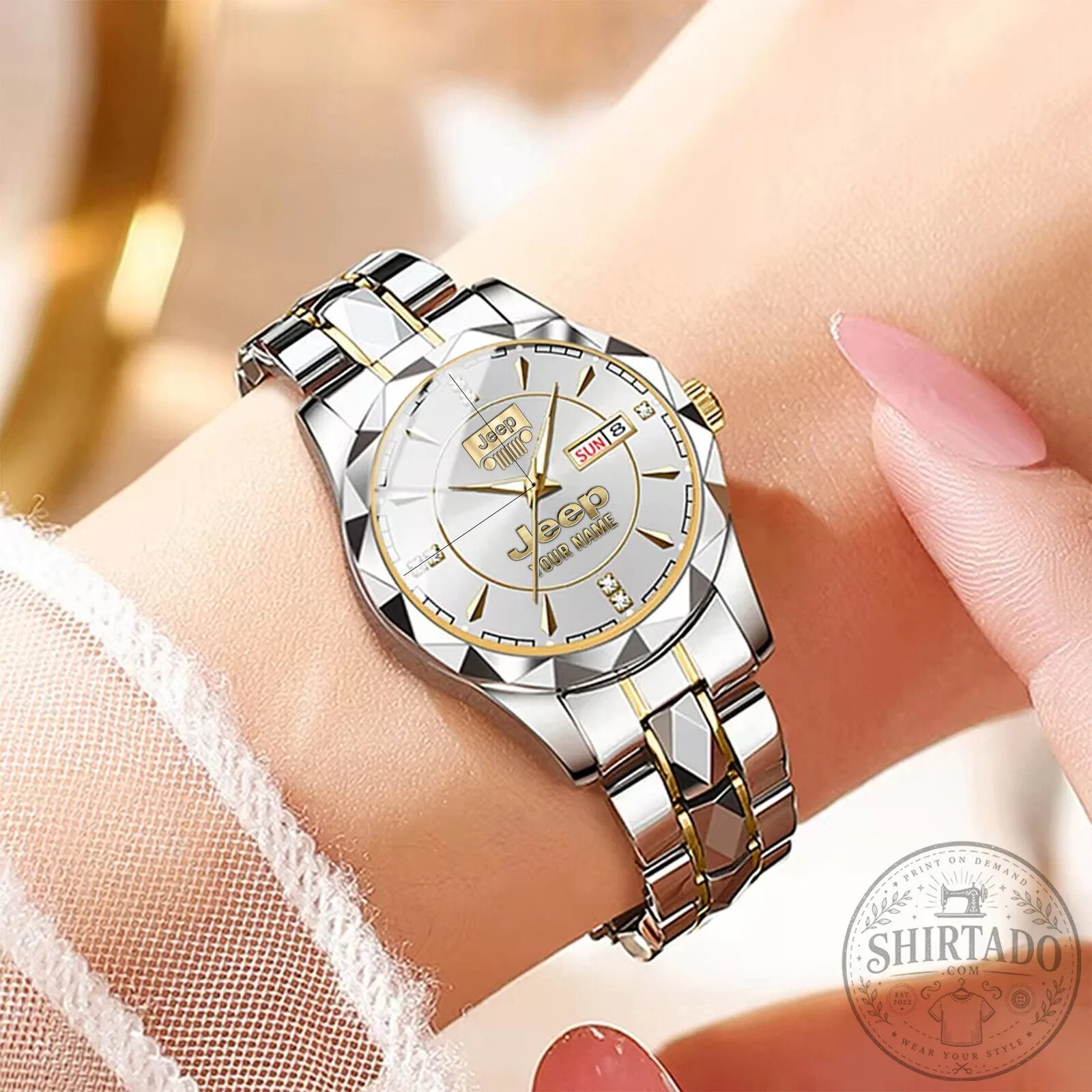 Jeep Custom Name Gold and Silver Luxury Quartz Watch for Women 13 Jeep Custom Name Gold and Silver Luxury Quartz Watch for Women