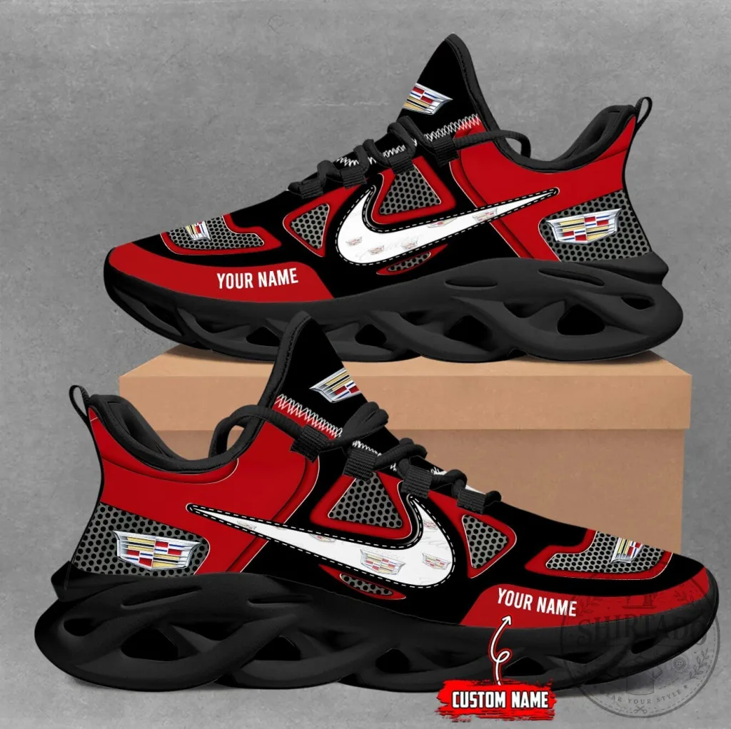 Custom Name Cadillac Logo Red Black Max Soul Shoes Custom Name Cadillac Logo Red Black Max Soul Shoes