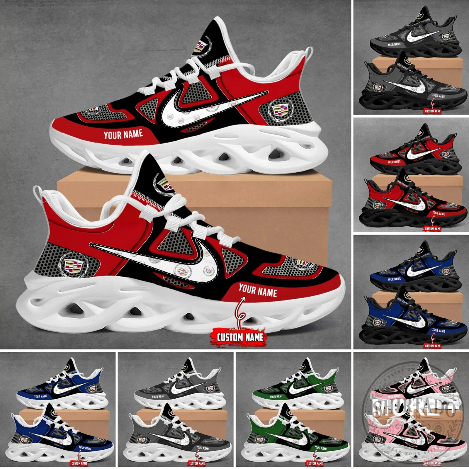 Custom Name Cadillac Logo Red Black Max Soul Shoes 21 Custom Name Cadillac Logo Red Black Max Soul Shoes