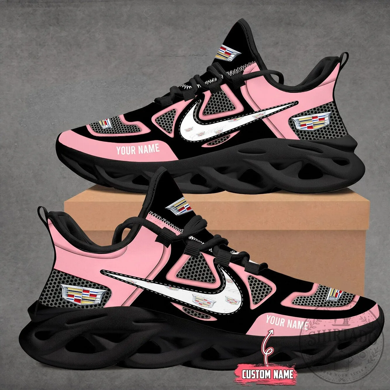 Custom Name Cadillac Logo Red Black Max Soul Shoes 22 Custom Name Cadillac Logo Red Black Max Soul Shoes