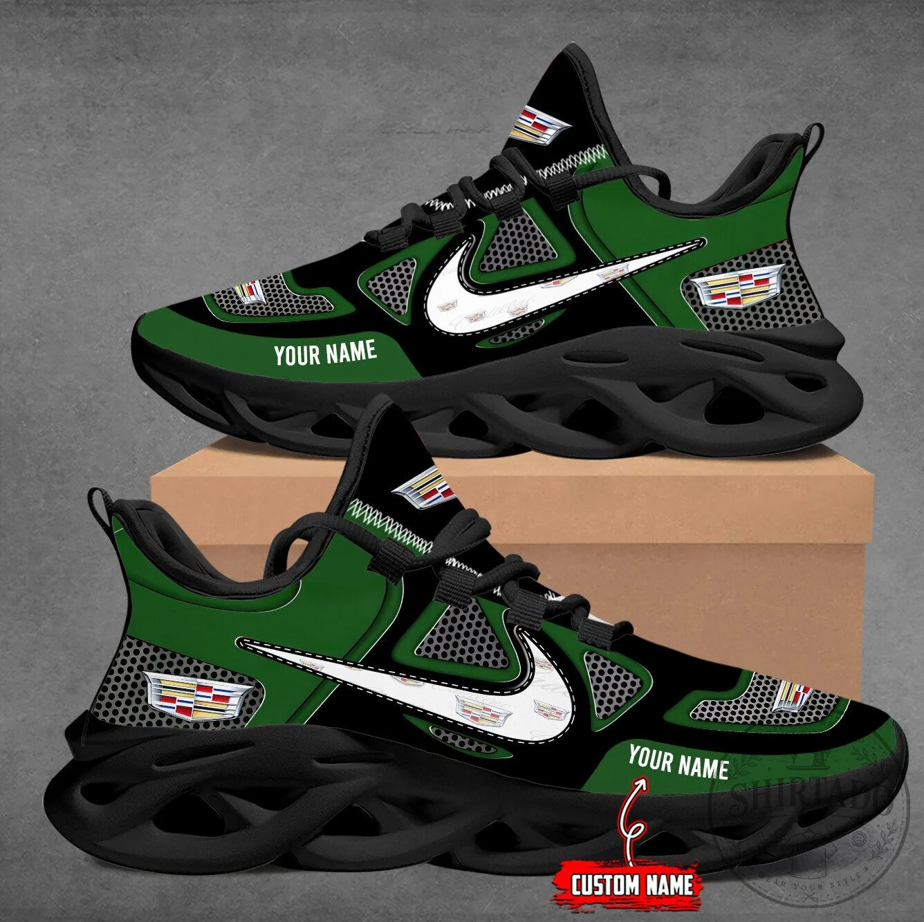 Custom Name Cadillac Logo Red Black Max Soul Shoes 23 Custom Name Cadillac Logo Red Black Max Soul Shoes
