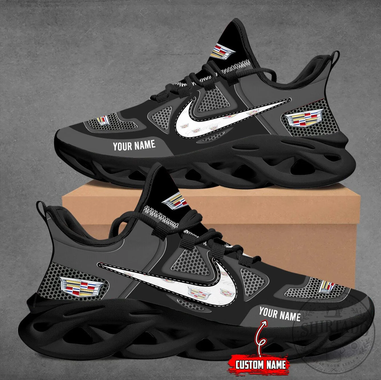 Custom Name Cadillac Logo Red Black Max Soul Shoes 24 Custom Name Cadillac Logo Red Black Max Soul Shoes