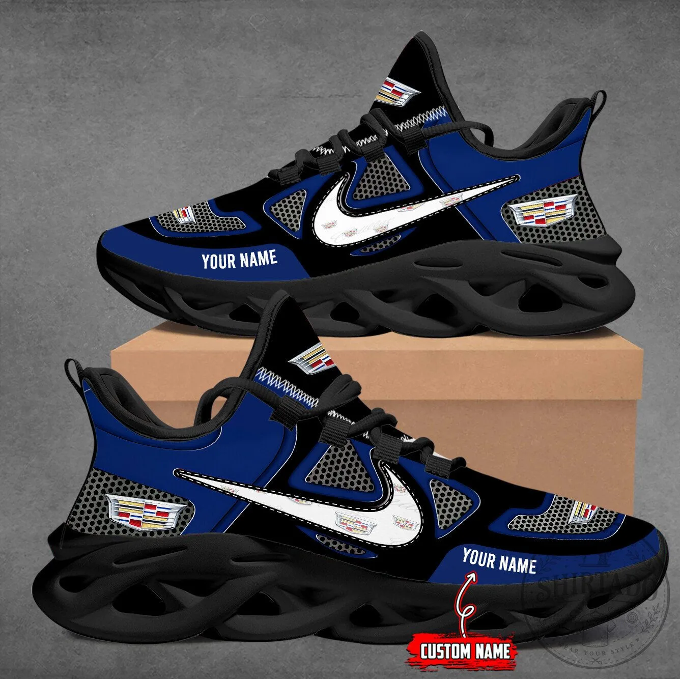 Custom Name Cadillac Logo Red Black Max Soul Shoes 25 Custom Name Cadillac Logo Red Black Max Soul Shoes