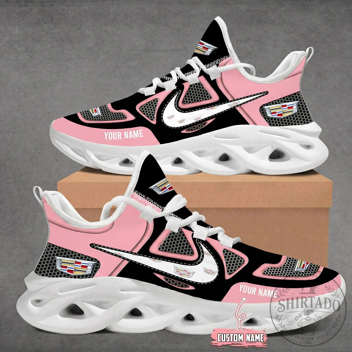 Custom Name Cadillac Logo Red Black Max Soul Shoes 26 Custom Name Cadillac Logo Red Black Max Soul Shoes