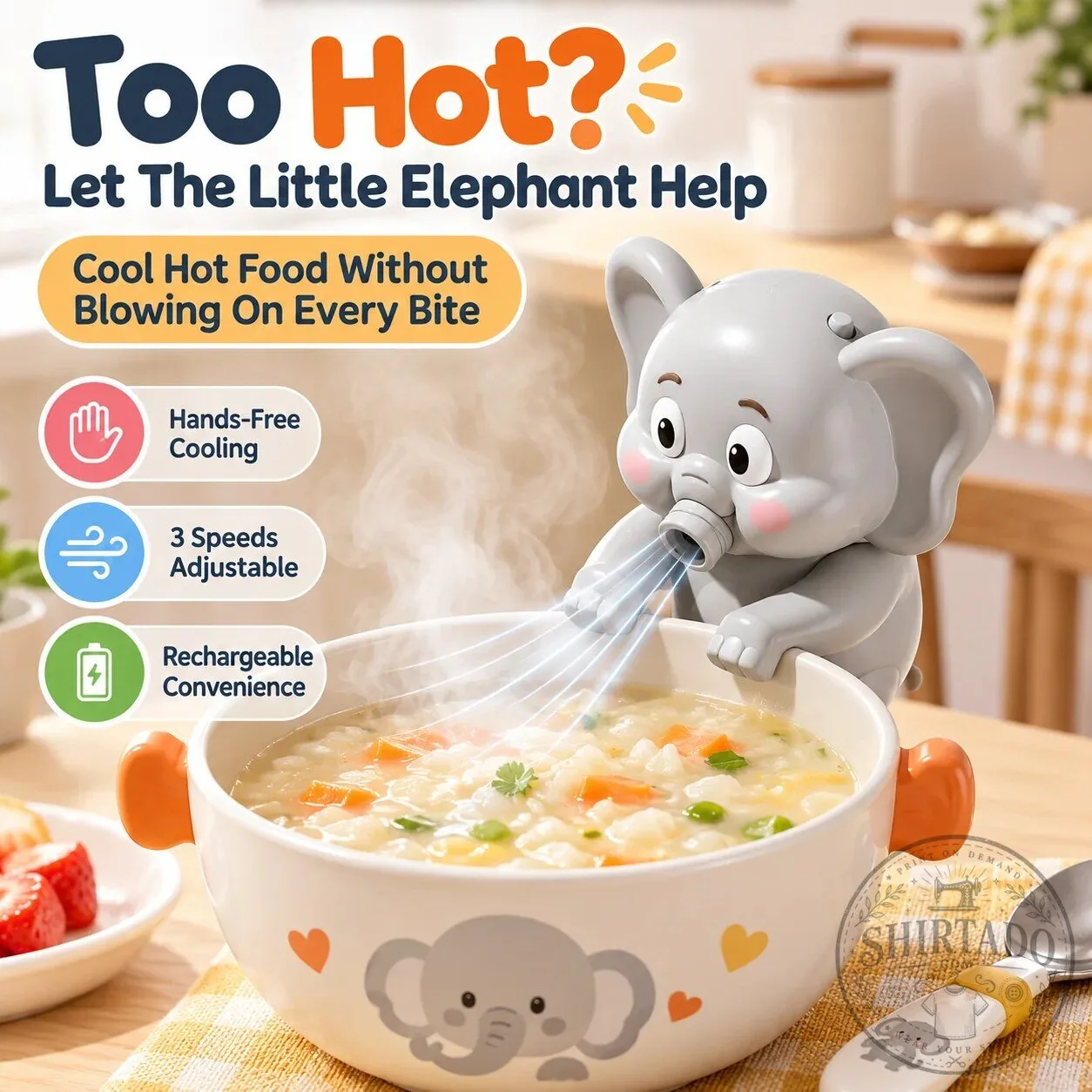 Elephant Hands-Free Food Cooling Fan for Hot Meals and Baby Food 12 Elephant Hands-Free Food Cooling Fan for Hot Meals and Baby Food