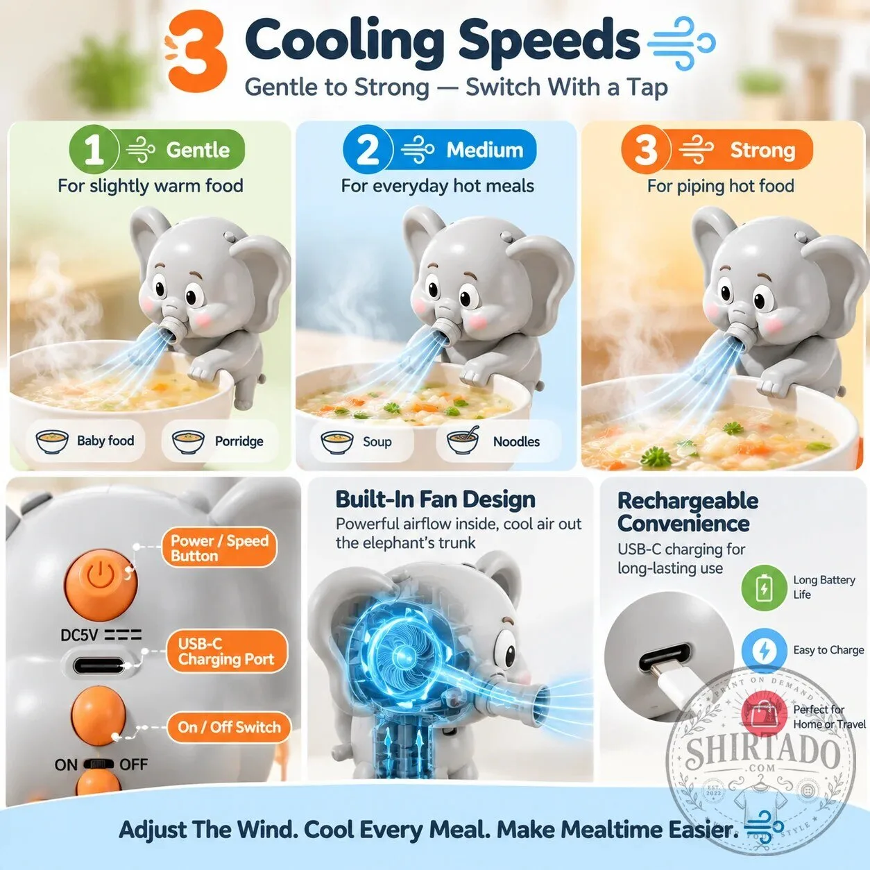 Elephant Hands-Free Food Cooling Fan for Hot Meals and Baby Food 14 Elephant Hands-Free Food Cooling Fan for Hot Meals and Baby Food
