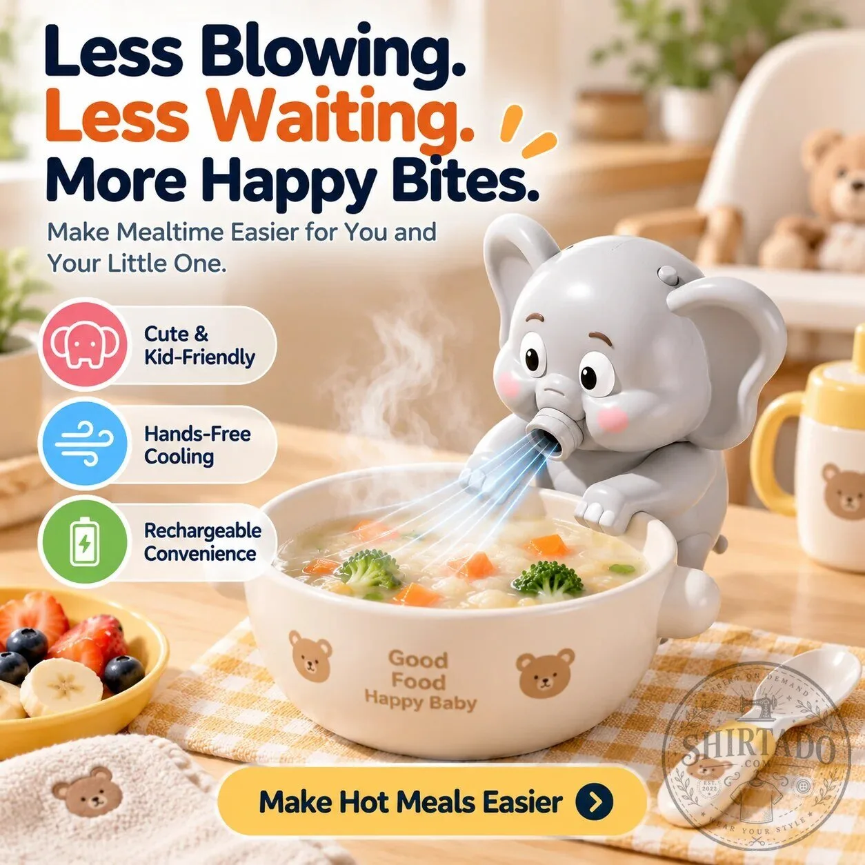 Elephant Hands-Free Food Cooling Fan for Hot Meals and Baby Food 16 Elephant Hands-Free Food Cooling Fan for Hot Meals and Baby Food