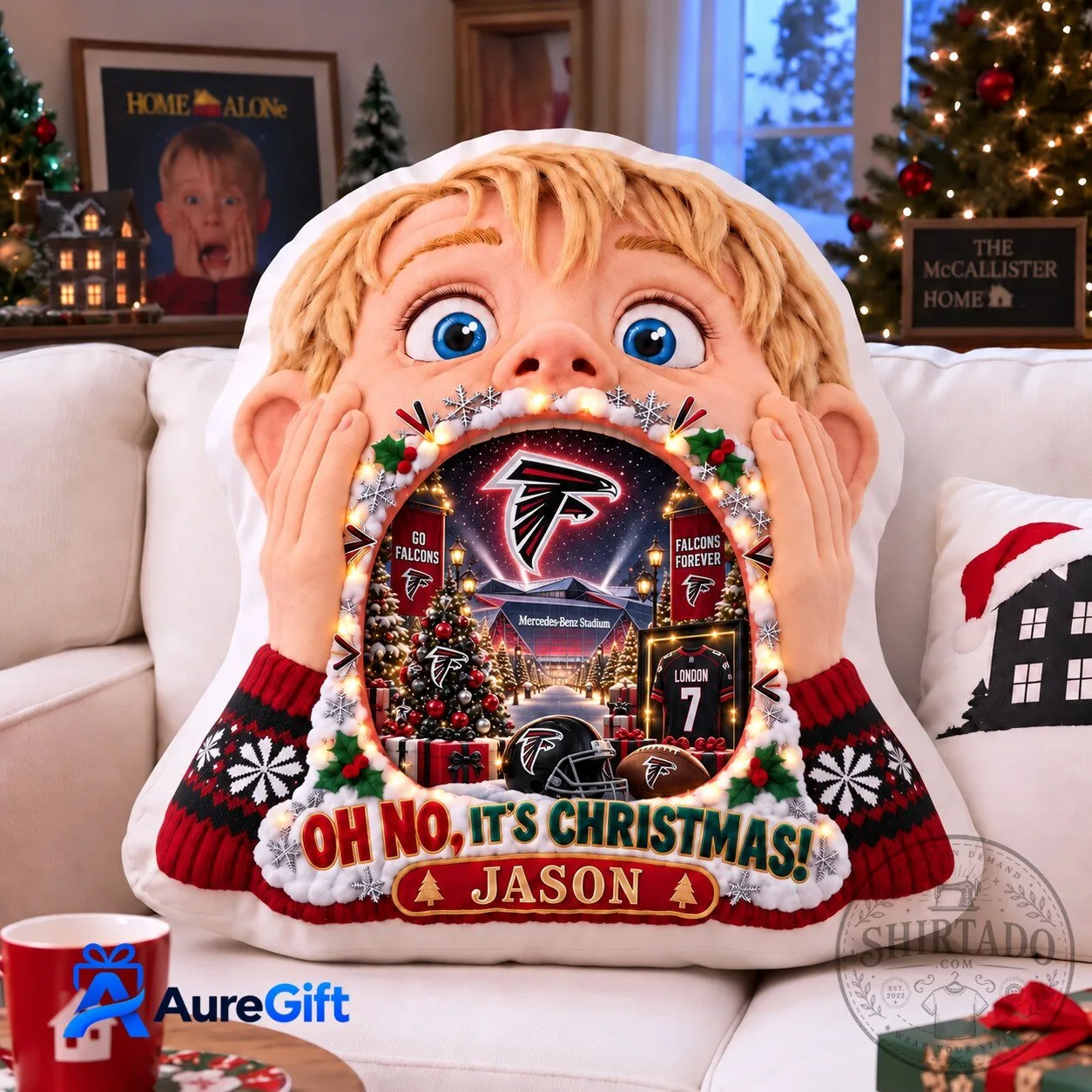 Atlanta Falcons Home Alone Christmas Oh No It's Christmas Personalized Pillow