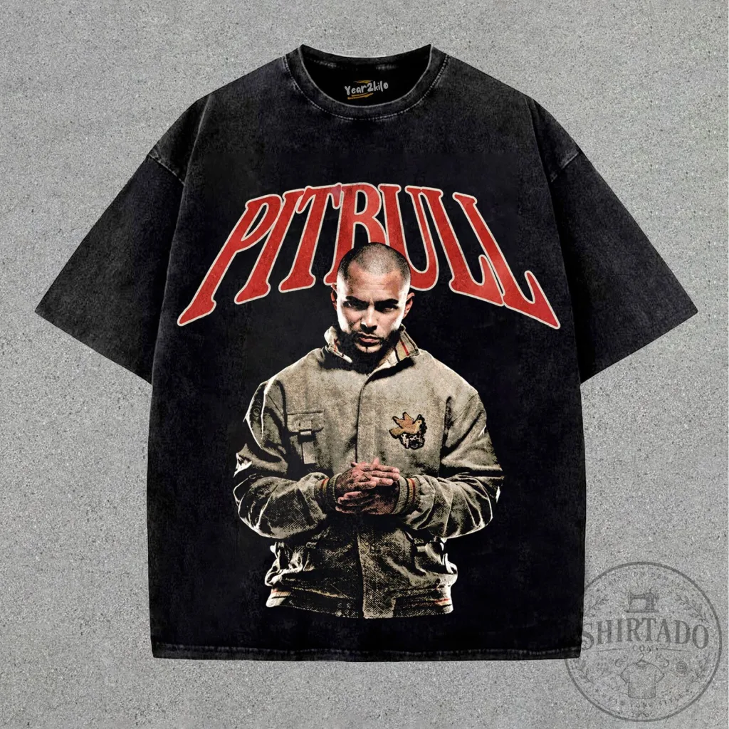 Pitbull Rapper Portrait Graphic Washed Black Short Sleeve T-Shirt Pitbull Rapper Portrait Graphic Washed Black Short Sleeve T-Shirt