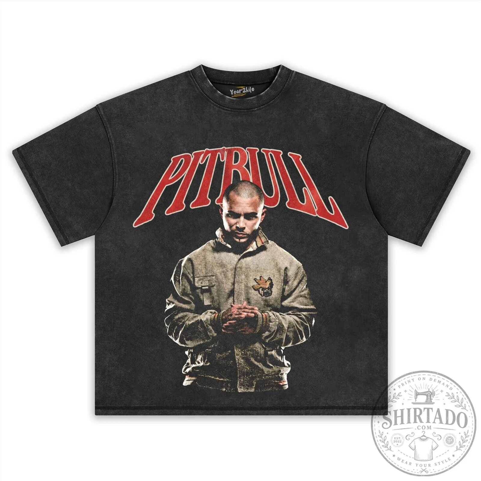 Pitbull Rapper Portrait Graphic Washed Black Short Sleeve T-Shirt 14 Pitbull Rapper Portrait Graphic Washed Black Short Sleeve T-Shirt