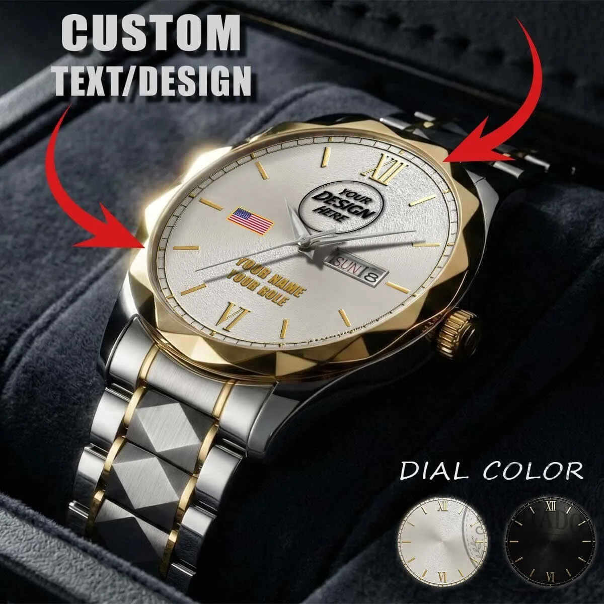 Personalized Custom Text Design Daydate Watch with Engraved Dial 1 Personalized Custom Text Design Daydate Watch with Engraved Dial