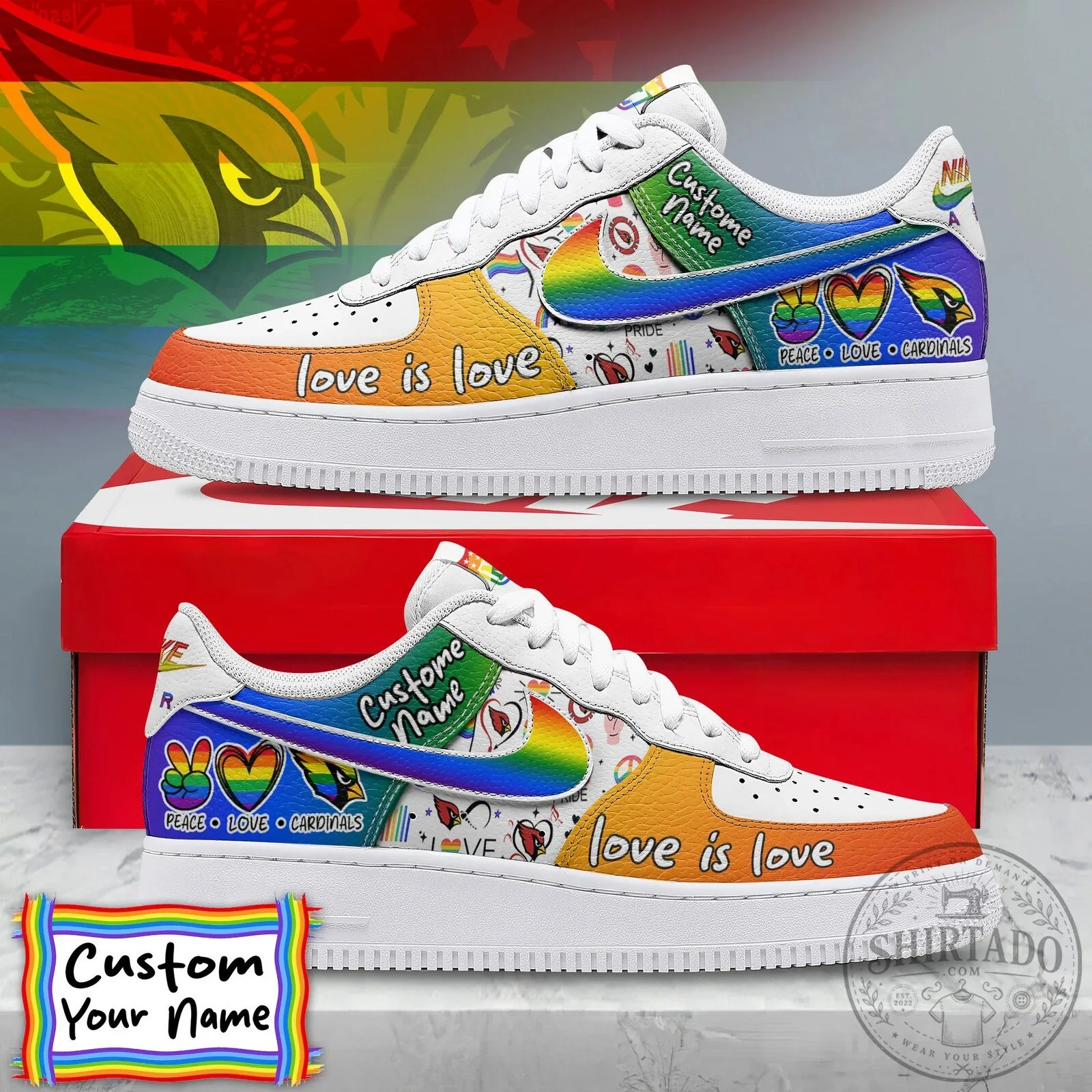 Arizona Cardinals Pride Love Is Love Custom Name Sneakers