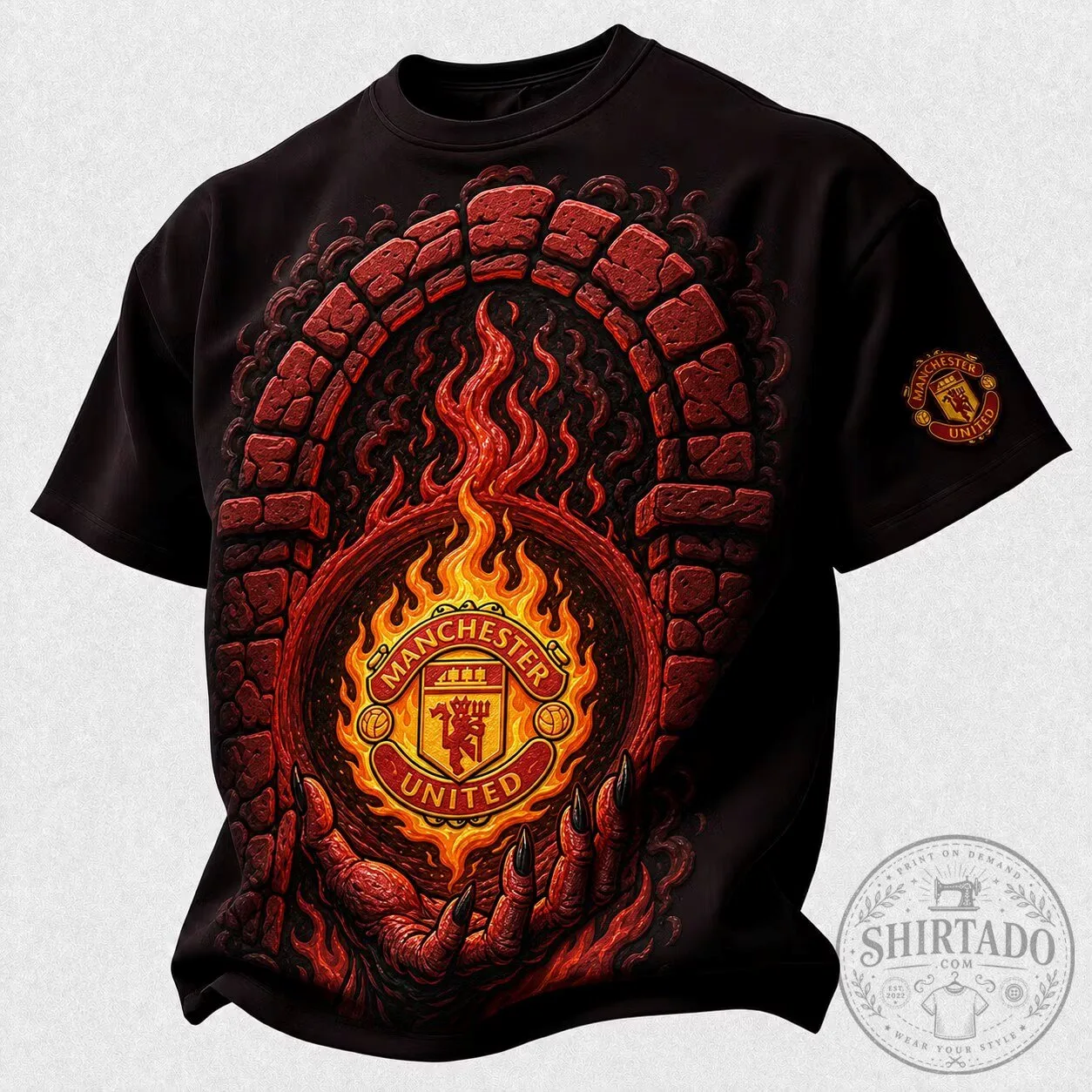 Manchester United Football Club Fiery Emblem Black T-Shirt