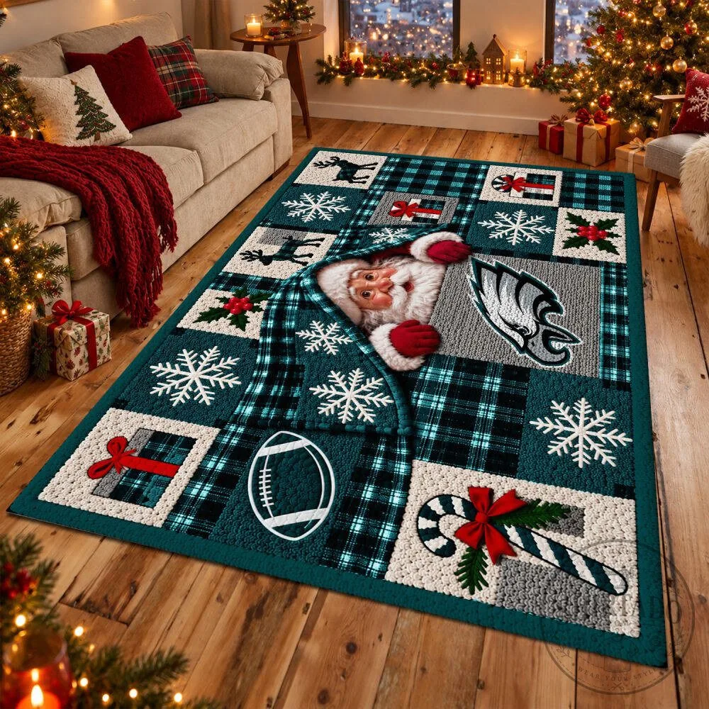 Philadelphia Eagles Santa Claus Christmas Holiday Area Rug