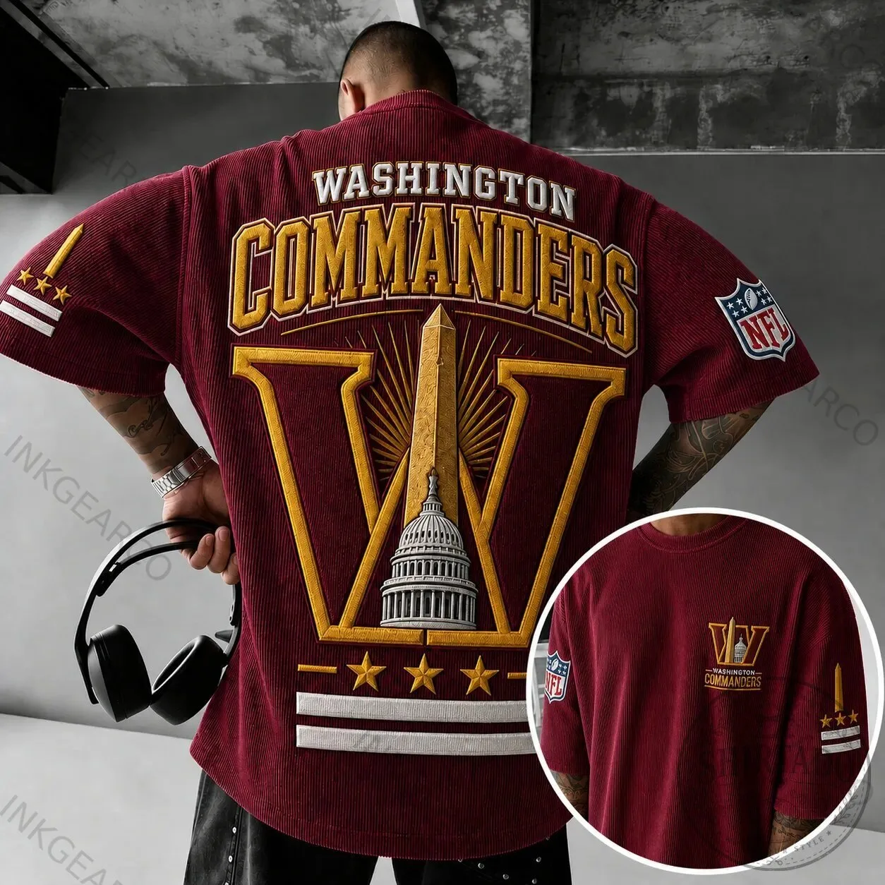 Corduroy Short-Sleeve T-Shirt for Washington Commanders NFL Football Team