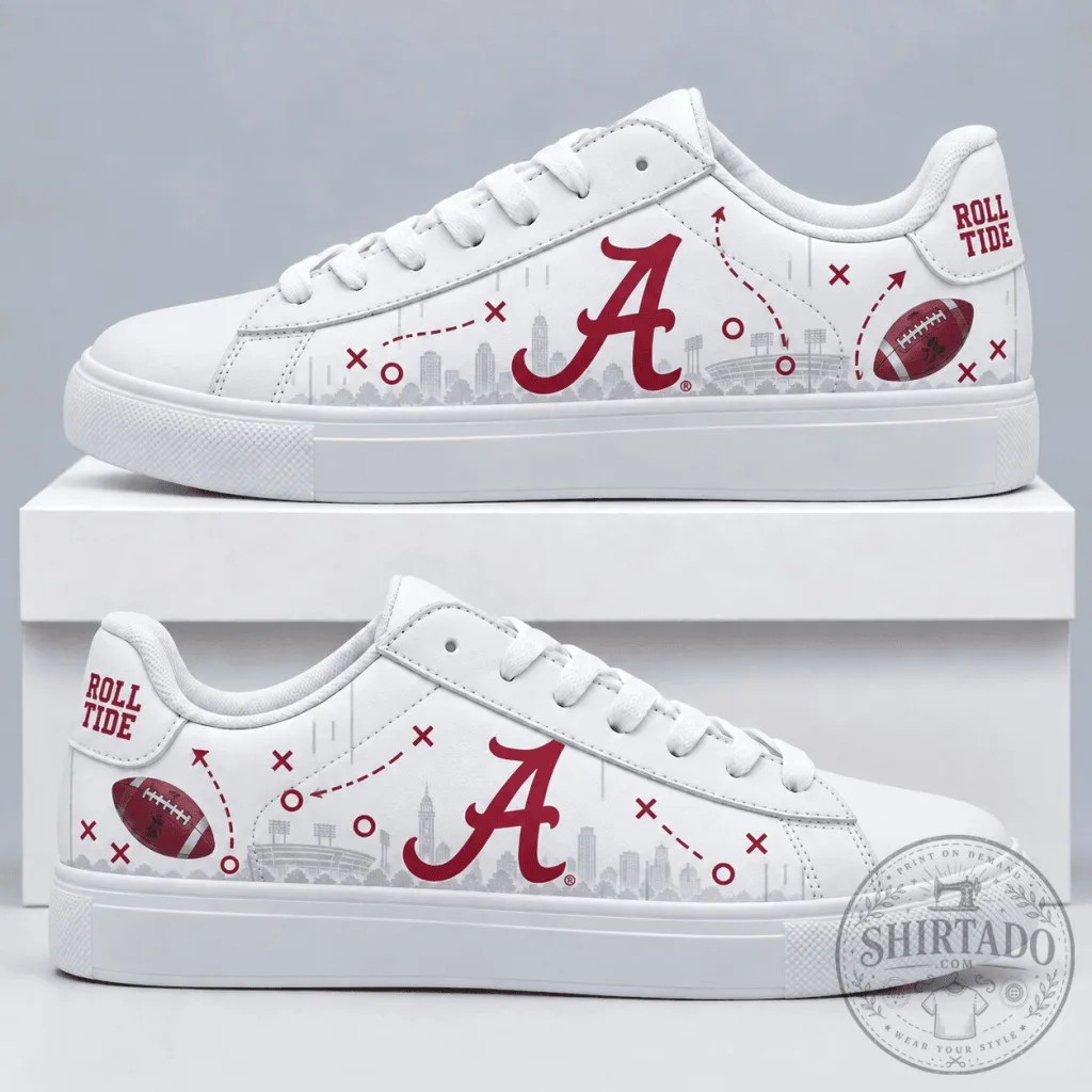 Alabama Crimson Tide Football Team White Low Top Canvas Shoes Alabama Crimson Tide Football Team White Low Top Canvas Shoes