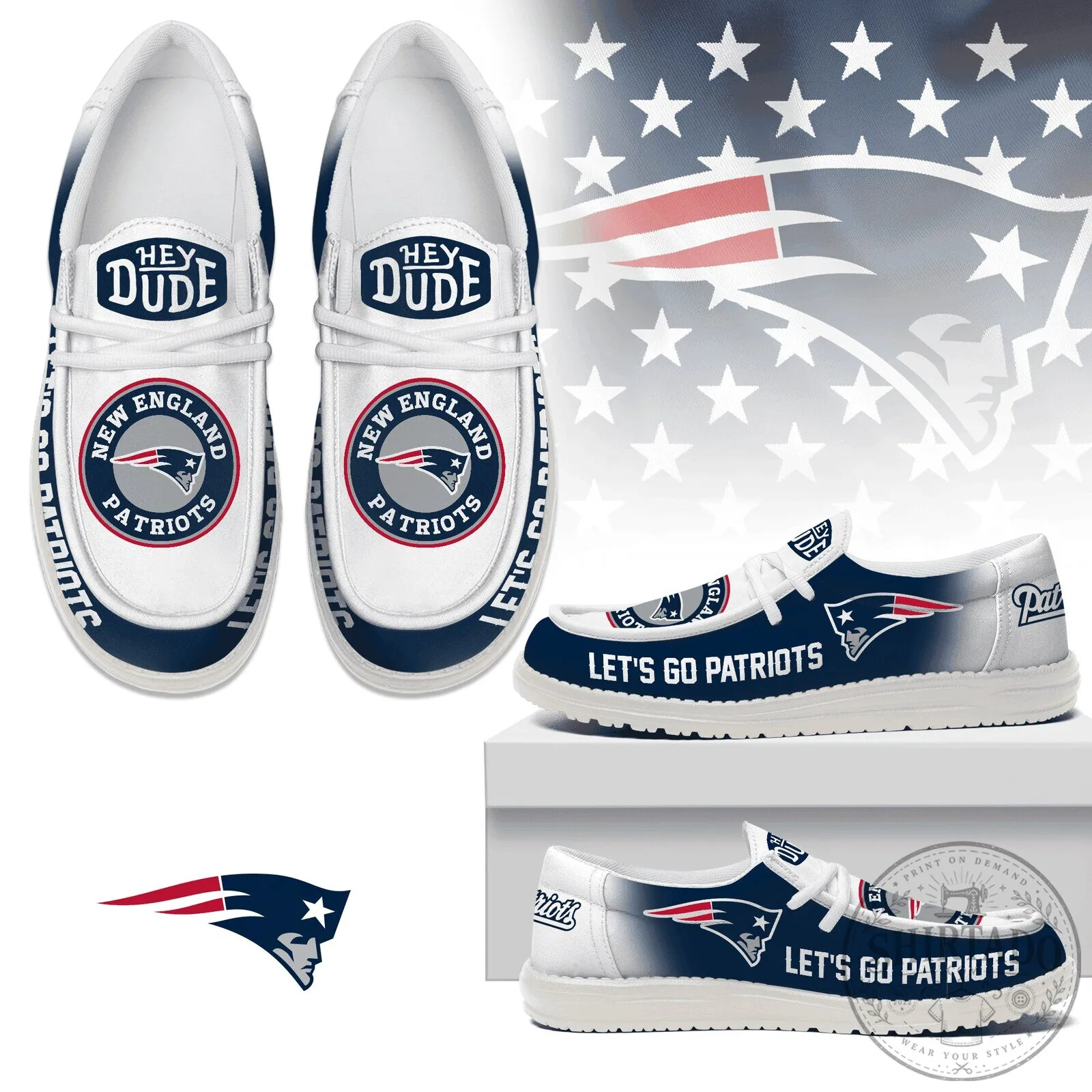 New England Patriots Team Logo White Loafer Shoes