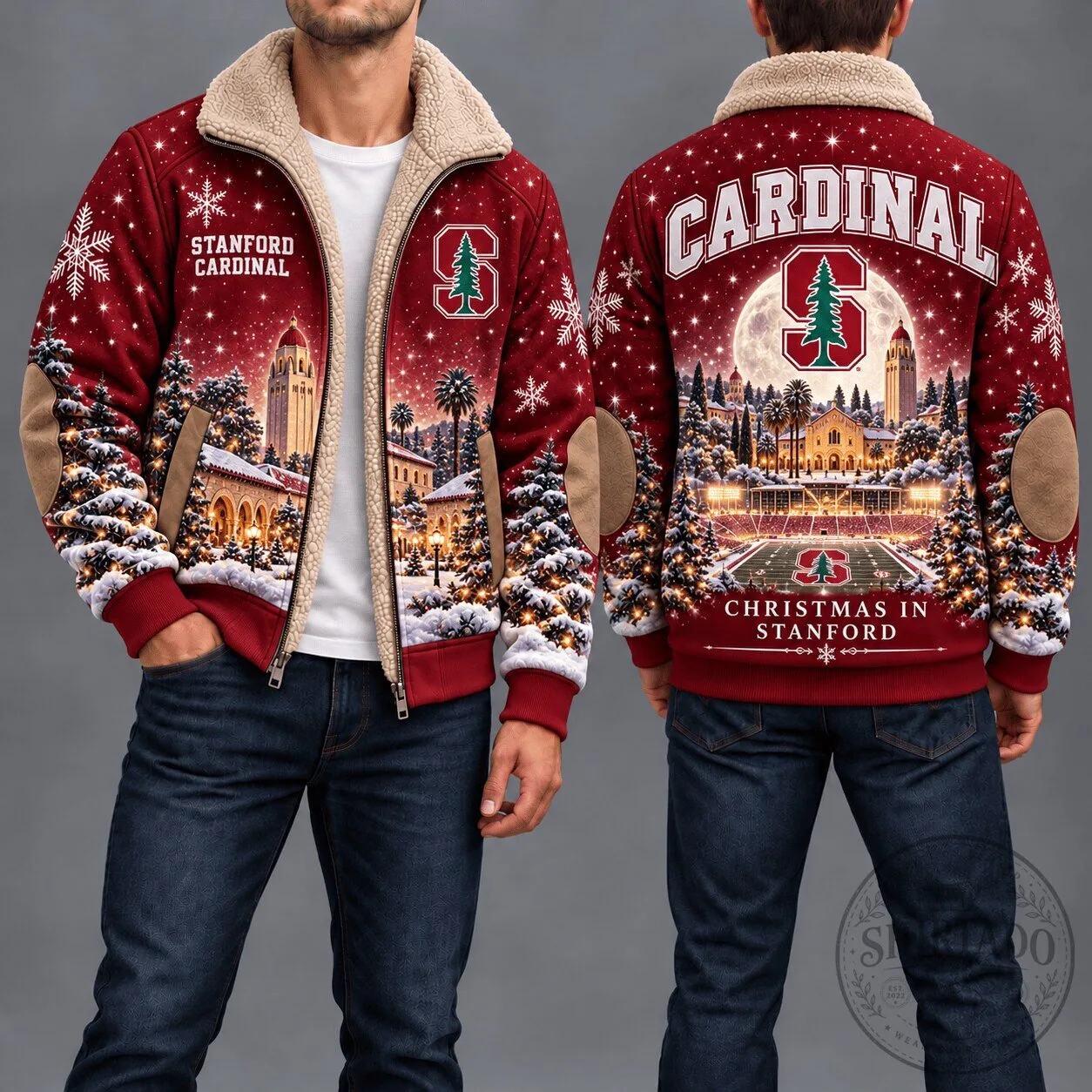 Stanford Cardinal Christmas Winter Wonderland Sherpa Fleece Jacket