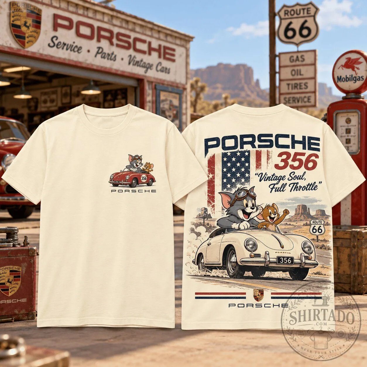 Tom and Jerry Porsche 356 Vintage Soul Full Throttle T-Shirt