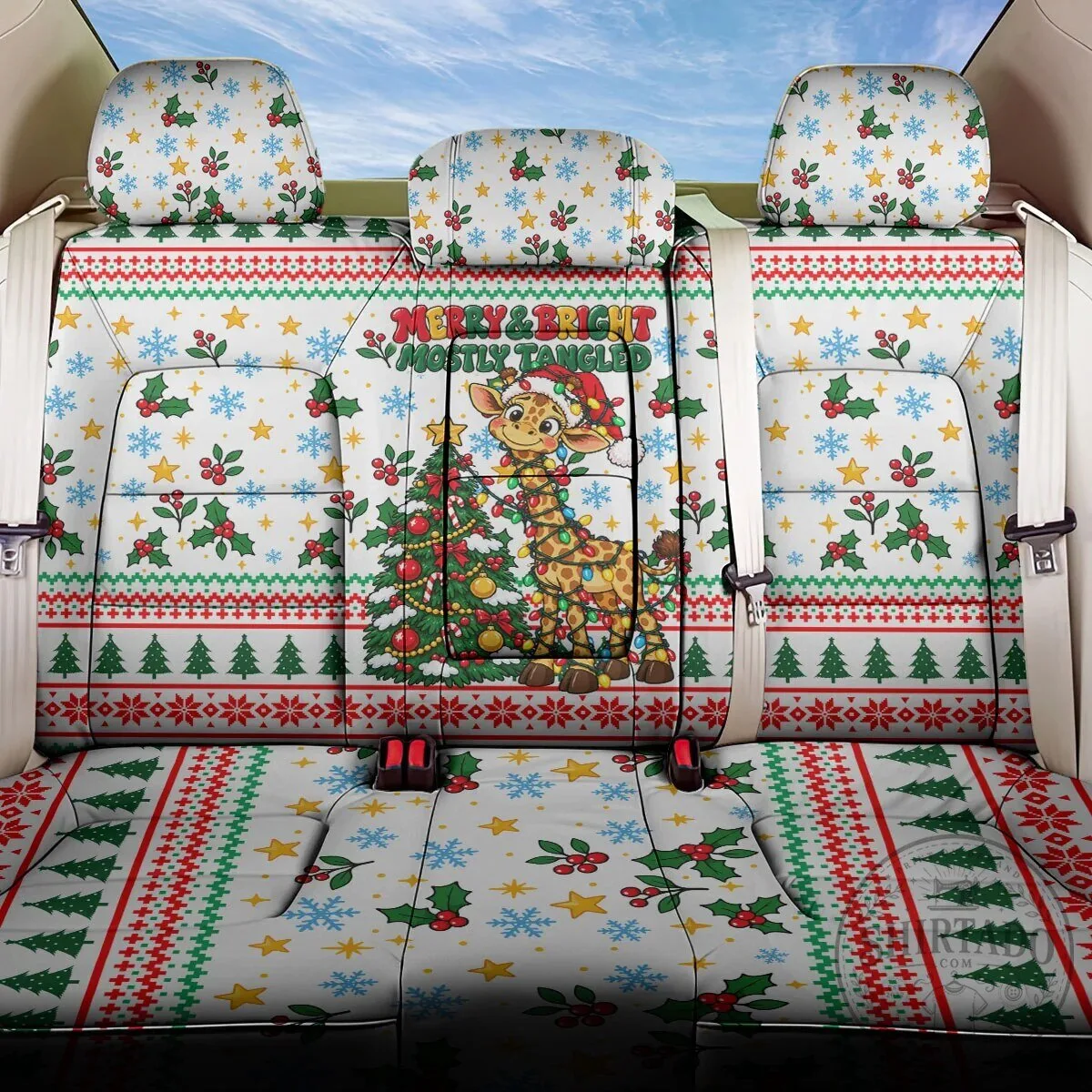 Christmas Giraffe Merry and Bright Mostly Tangled Car Seat Cover